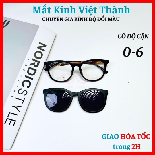  Kính mát 2 in 1 dáng bầu với tròng phân cực cao cấp Polaroid màu đen nhám sang trọng Mắt Kính Việt Thành