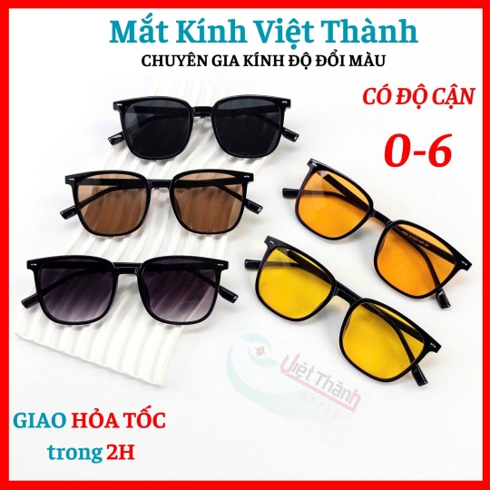 Kính mát unisex dáng vuông bầu to nhiều màu Nhận cắt cận viễn loạn theo y/cầu Mắt Kính Việt Thành