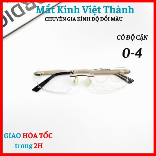 Gọng kính khoan không viền dáng chữ nhật màu bạc thanh lịch Mắt Kính Việt Thành