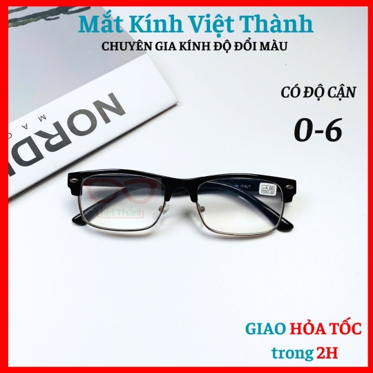 Gọng nửa viền nhựa phối kim loại dáng bầu nhỏ Nhận cắt cận viễn loạn theo y/cầu Mắt Kính Việt Thành