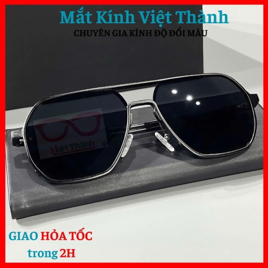 Kính mát dáng lục giác mắt to chống uv, chân lò xo đàn hồi bền chắc Mắt Kính Việt Thành