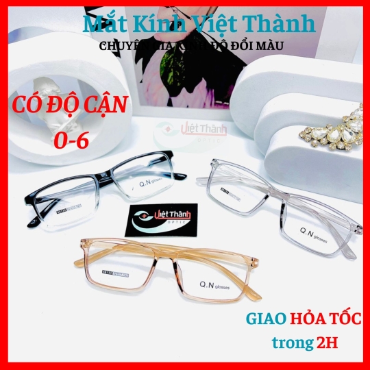 Gọng nhựa dẻo cao cấp dáng chữ nhật thanh mảnh Cắt cận viễn loạn theo yêu cầu Mắt Kính Việt Thành