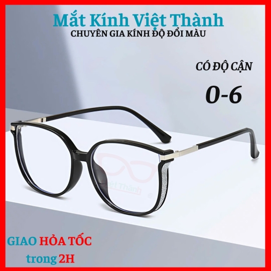 Gọng nhựa dáng vuông bầu họa tiết kim tuyến Nhận cắt cận viễn loạn theo y/cầu Mắt Kính Việt Thành