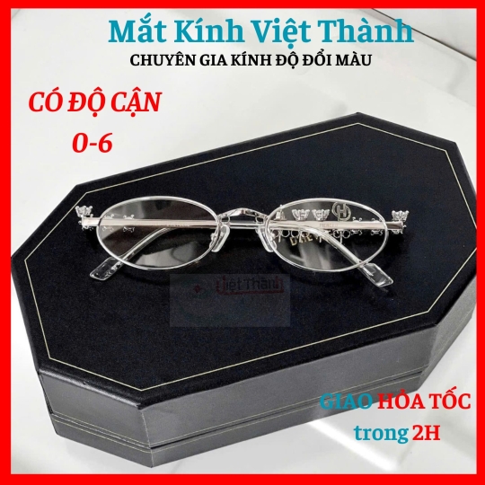 Gọng kính dáng oval kim loại đính đá Nhận cắt cận viễn loạn theo yêu cầu Mắt Kính Việt Thành