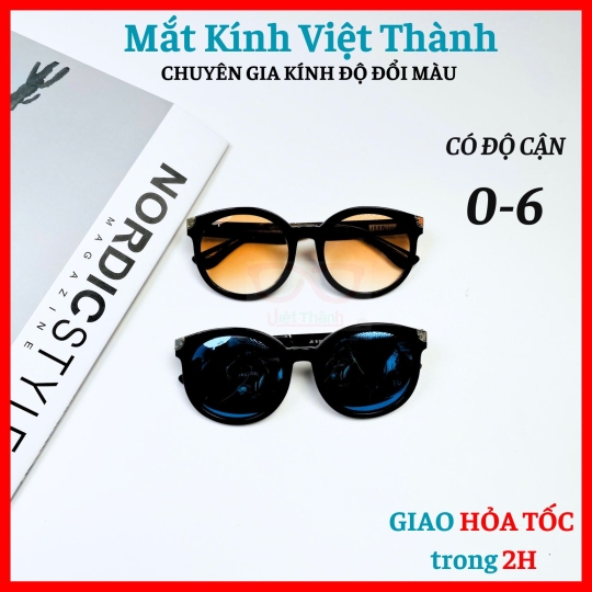  Kính mát unisex dáng tròn to chống UV Mắt Kính Việt Thành