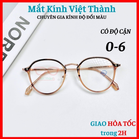 Gọng nhựa chân kim loại dáng lục giác Nhận cắt cận viễn loạn theo y/cầu Mắt Kính Việt Thành