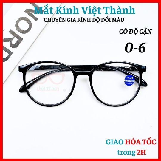 Gọng nhựa cứng bền bỉ dáng tròn Nhận cắt cận viễn loạn theo y/cầu Mắt Kính Việt Thành