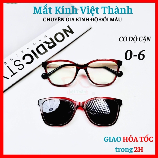 Kính 2 in 1 dáng bầu tròng phân cực cao cấp Polaroid màu đỏ mận cực đẹp Mắt Kính Việt Thành