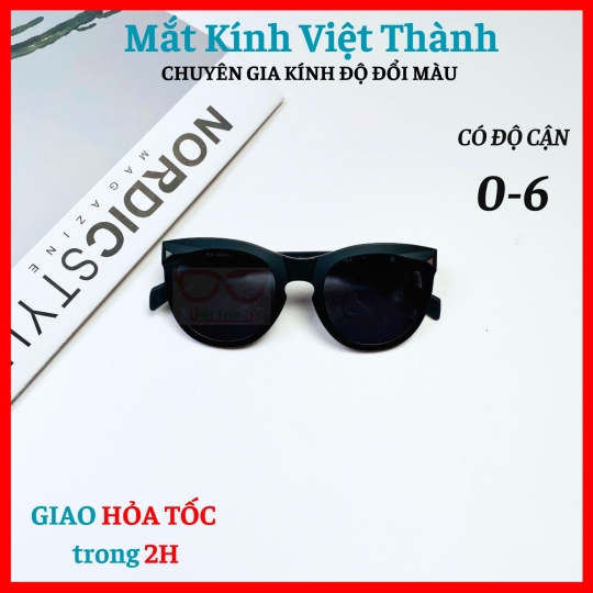 Kính mát unisex dáng mèo tròn phối hoa tiết 2 bên đen nhám Mắt Kính Việt Thành