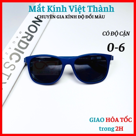 Kính mát dáng bầu màu xanh dương nhám với tròng phân cực Polaroid cao cấp Mắt Kính Việt Thành