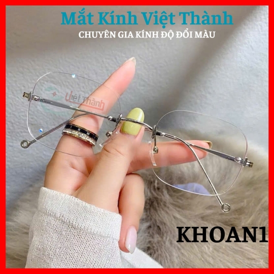 Kính không viền dáng vuông bầu thời trang Nhận cắt cận viễn loạn theo yêu cầu Mắt Kính Việt Thành