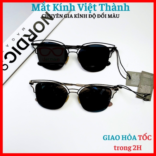  Kính mát unisex dáng vuông viền kim loại chống uv Mắt Kính Việt Thành