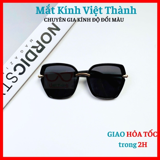 Kính mát nữ thời trang dáng lục giác to chân phối họa tiết Mắt Kính Việt Thành