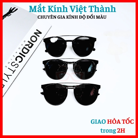 Kính mát dáng tròn viền kim loại độc đáo tròng chống UV Mắt Kính Việt Thành