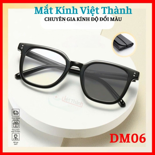 Kính đổi màu thời trang dáng vuông bầu Nhận cắt cận viễn loạn theo yêu cầu Mắt Kính Việt Thành