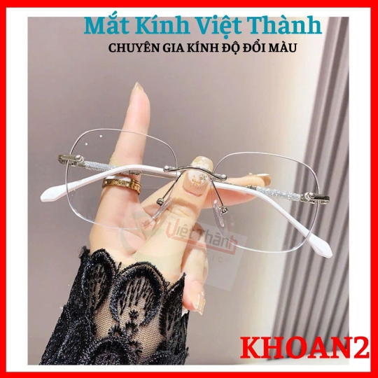 Gọng Khoan dáng vuông bo góc phối chân bọc nhựa Cắt cận viễn loạn theo y/cau Mắt Kính Việt Thành