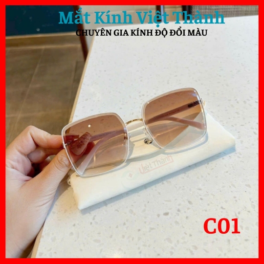 Kính mát nữ dáng vuông to mắt nâu Nhận cắt cận viễn loạn theo yêu cầu Mắt Kính Việt Thành