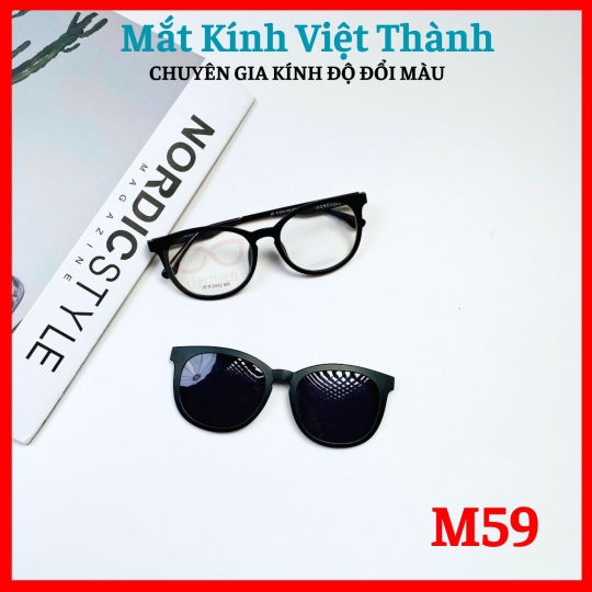  Kính mát 2 in 1 dáng mèo tròn với tròng Polaroid cao cấp màu đen nhám Mắt Kính Việt Thành