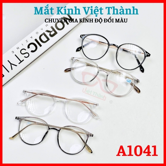 Gọng tròn nhựa chân kim loại dáng mảnh nhẹ Nhận cắt cận viễn loạn theo y/cầu Mắt Kính Việt Thành