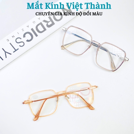 Gọng nhựa phối chân kim loại dáng lục giác Nhận cắt cận viễn loạn theo y/cầu Mắt Kính Việt Thành