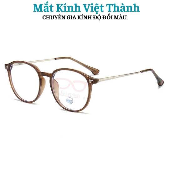 Gọng kim loại phối nhựa dáng tròn Nhận cắt cận viễn loạn theo yêu cầu Mắt Kính Việt Thành