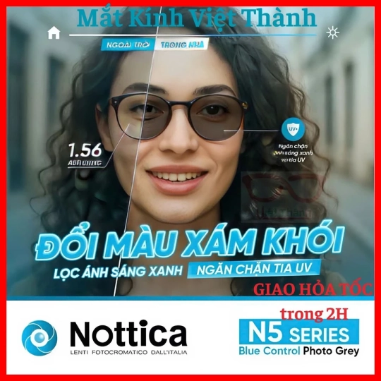 Tròng kính đổi màu Chính hãng Italy chống ánh sáng xanh Nottica Mắt Kính Việt Thành MC10