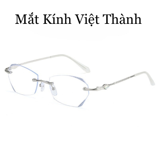 Mắt kính lão có độ cao cấp kính viễn thị kính không viền nữ 5.0 Trắng bạc