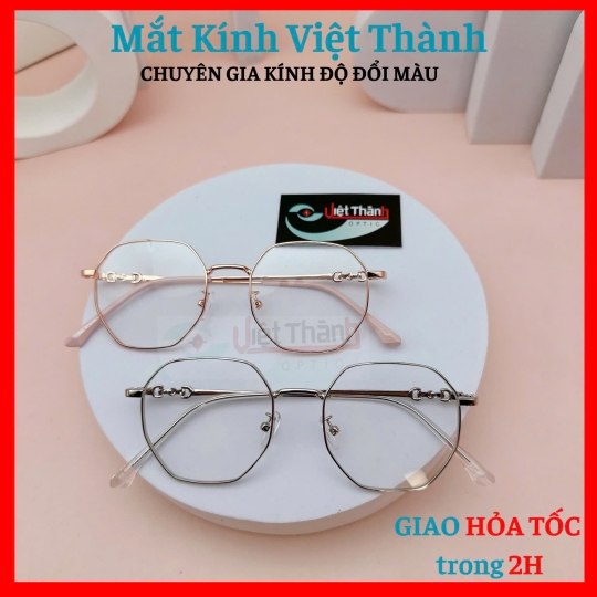 Kính cận Đổi màu khi ra nắng lục giác phù hợp cho nam nữ mặt vừa Mắt Kính Việt Thành